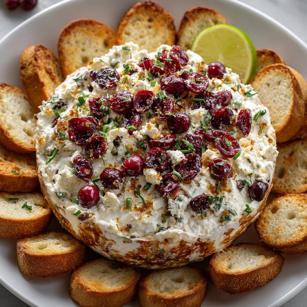 Festive Party Perfect: Cranberry Jalapeño Cream Cheese Dip garnished with cilantro and jalapeño, perfect for gatherings.
