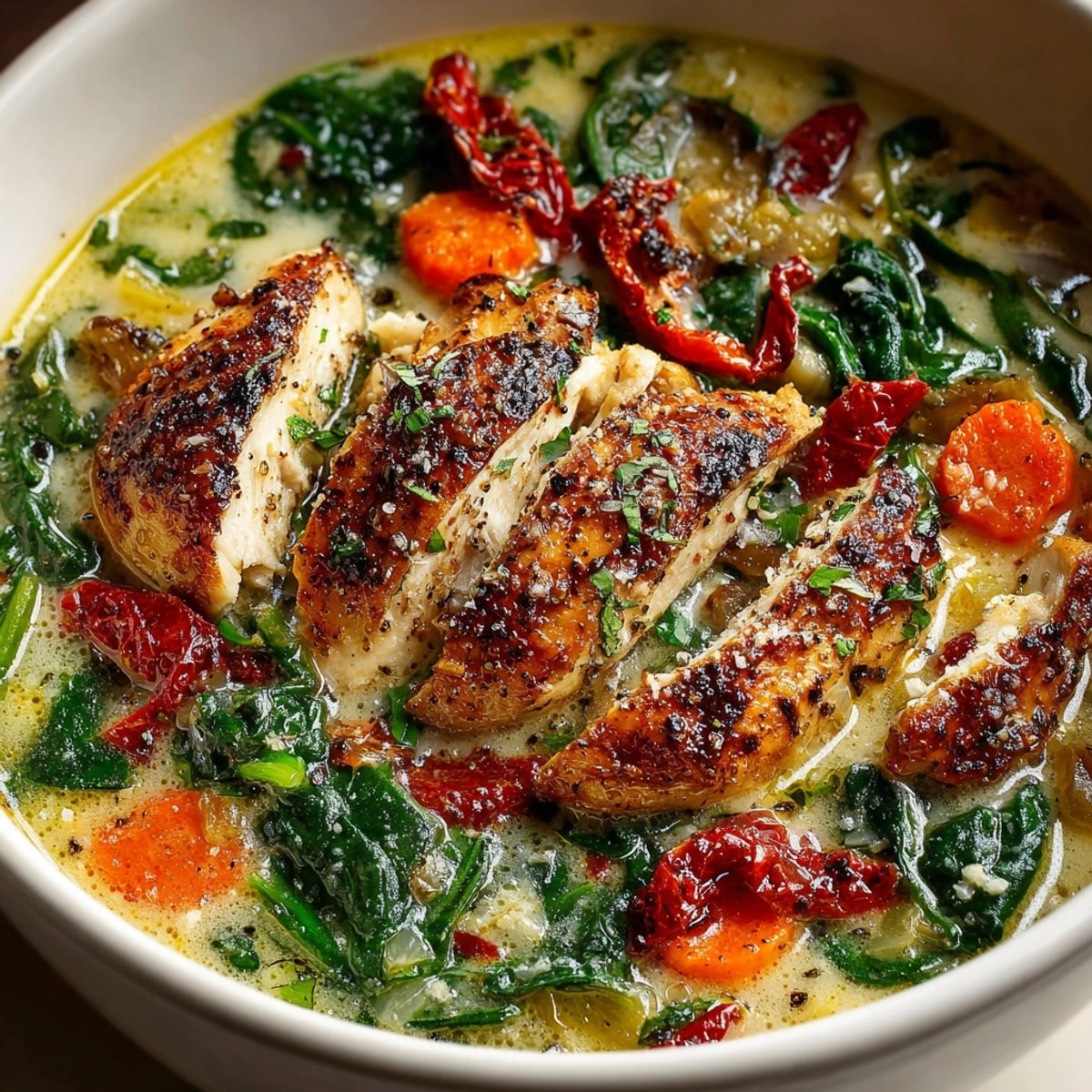 Tender, creamy marry me chicken soup with golden broth, perfect for a comforting weeknight dinner.