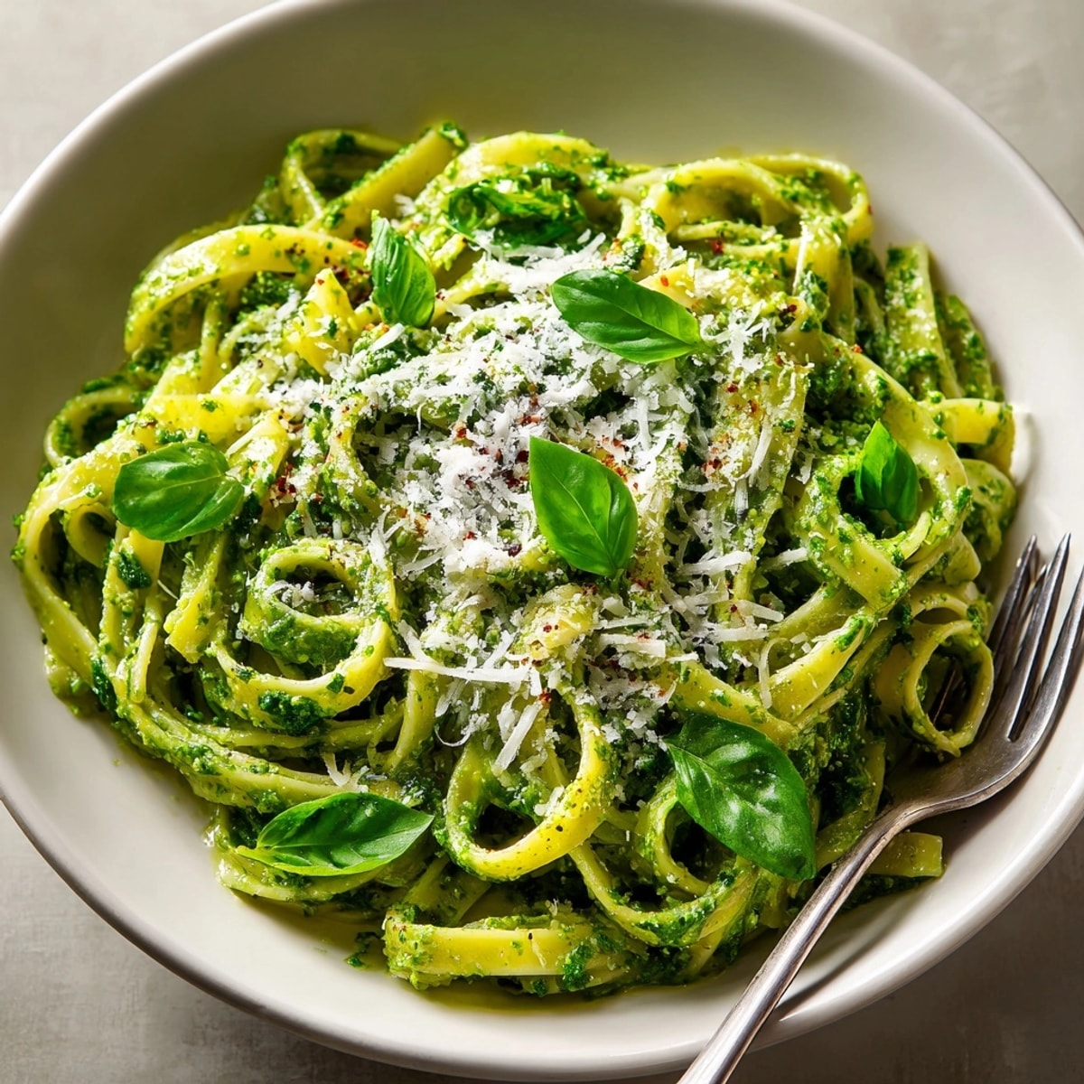 Vibrant Ghoulish Green Pasta with Pesto Swirl, a festive, delicious Italian-inspired vegetarian dinner.
