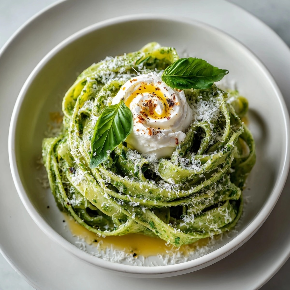 Imagine the delicious Ghoulish Green Pasta with Pesto Swirl: green pasta coated with pesto and creamy ricotta.