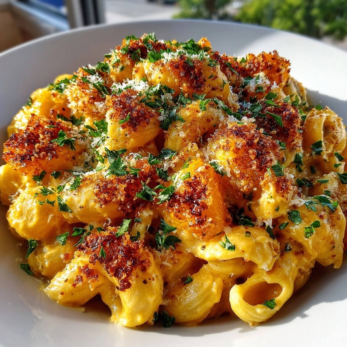 Golden, bubbly Cozy Fall Butternut Squash Mac and Cheese, a creamy, cheesy autumn delight.