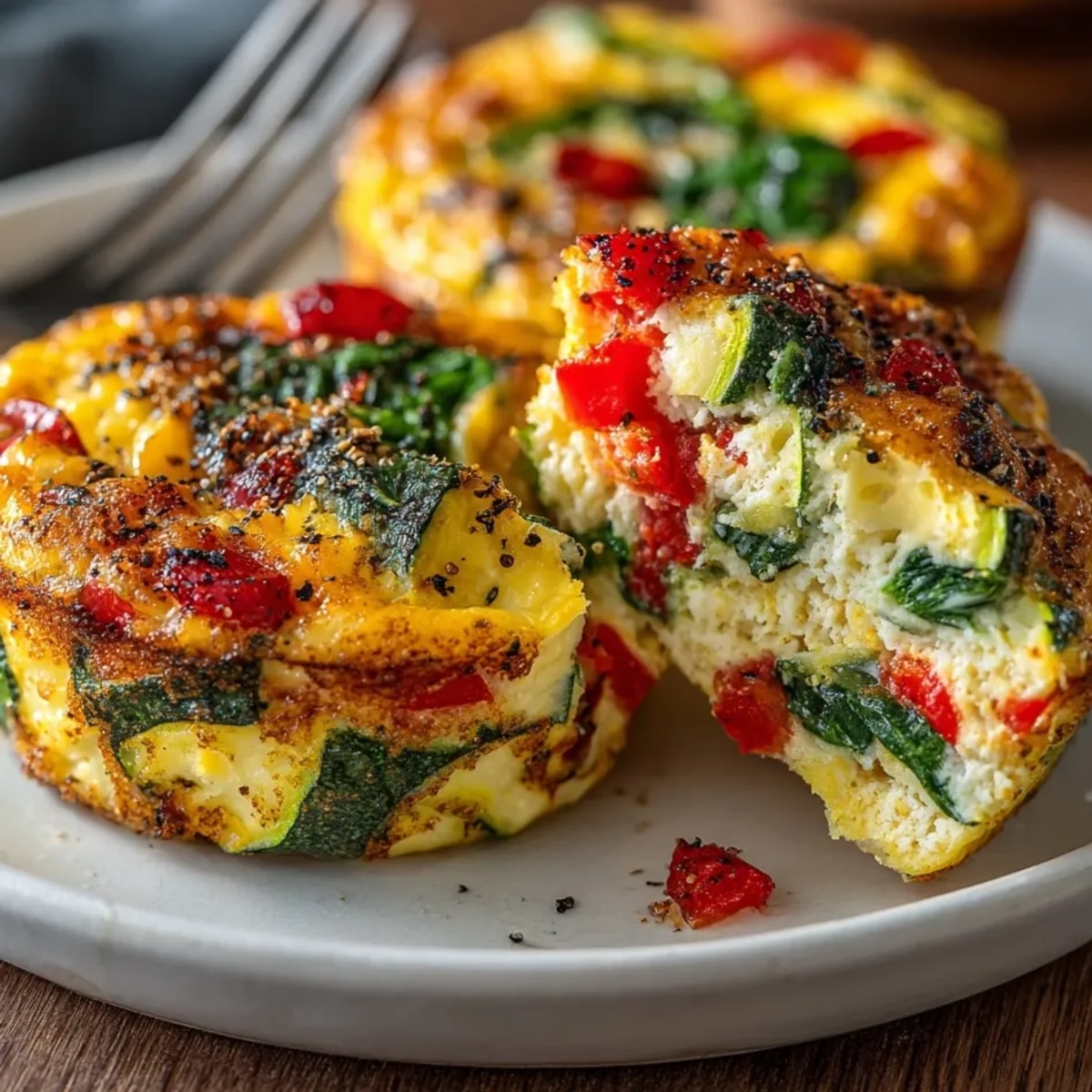 A close-up view of vibrant Veggie Packed Egg Muffins, perfect for a quick and healthy breakfast.