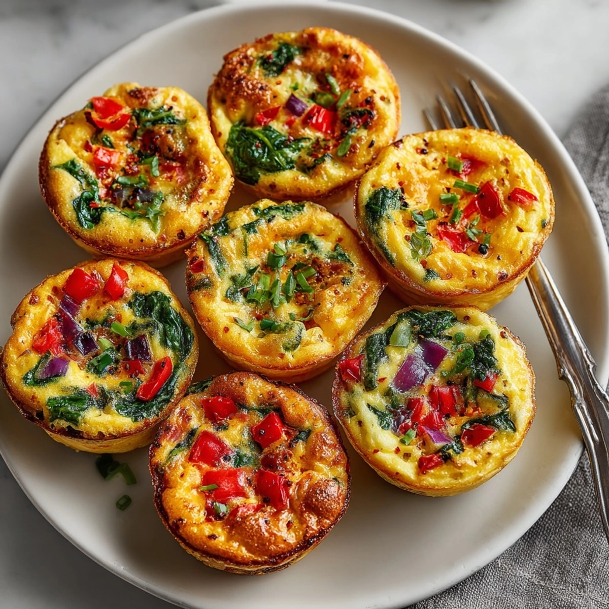 Warm, savory Veggie Packed Egg Muffins, speckled with cheese and veggies, ideal for meal prep.
