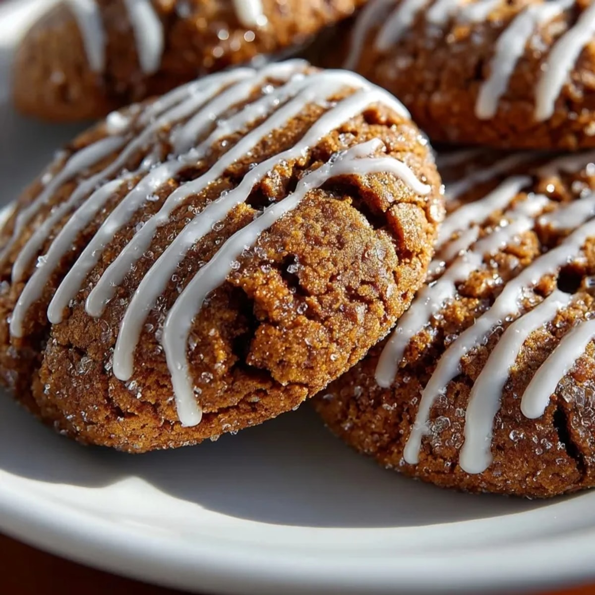 Warm gingerbread latte cookies, drizzled with a creamy coffee glaze, perfect for a festive treat.