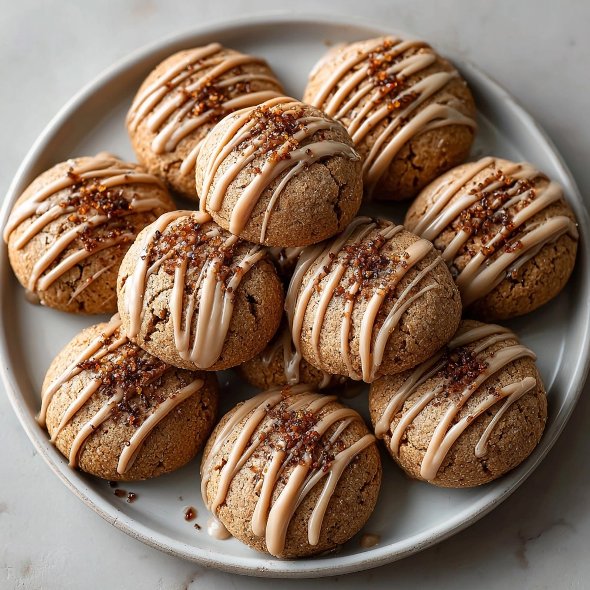 Beautiful overhead shot: a plate of delicious gingerbread latte cookies, the perfect holiday dessert.