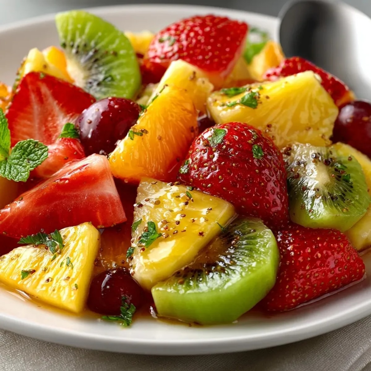 Vibrant Tropical Fruit Salad with Lime, showcasing colorful diced fruit with a bright, zesty lime dressing.