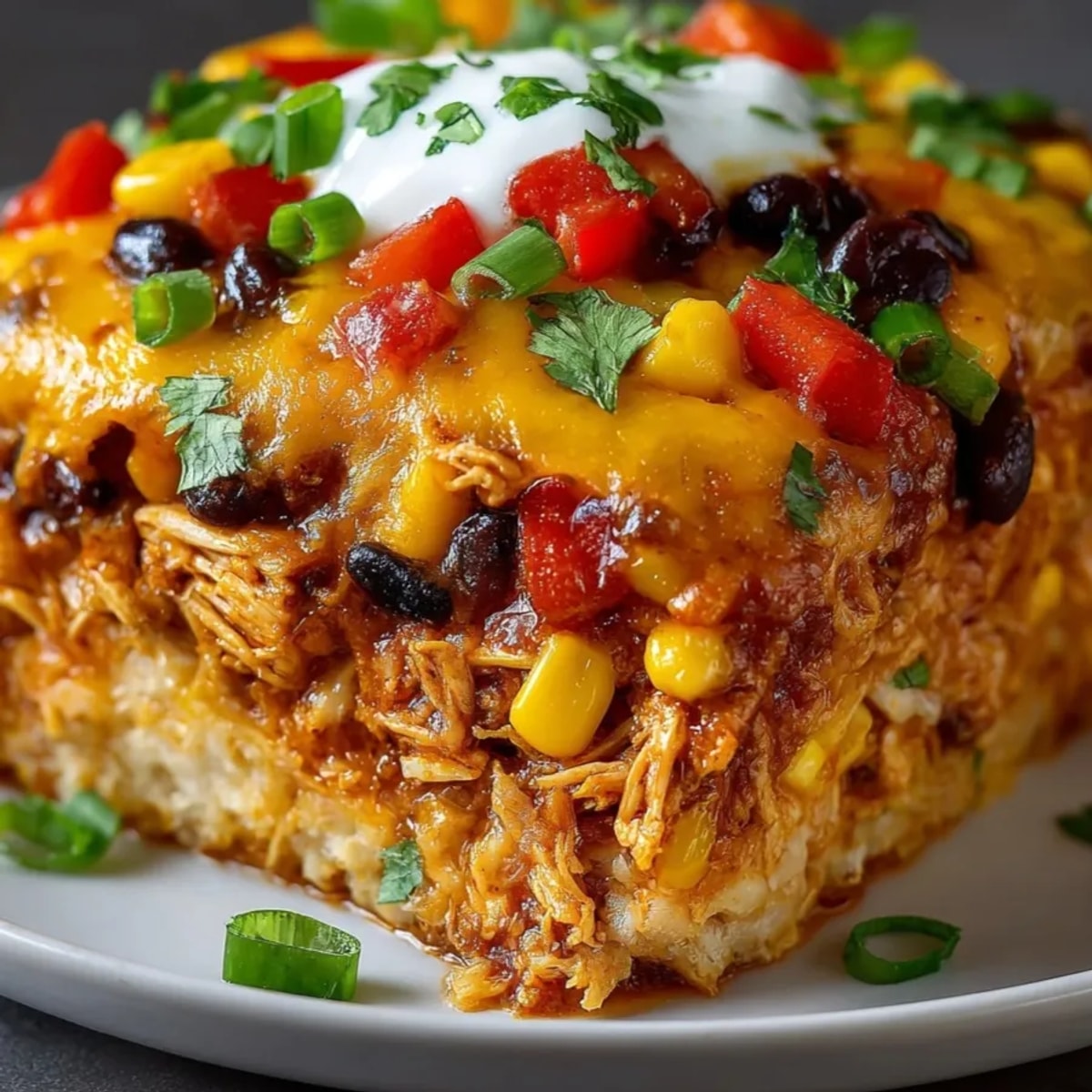 Cheesy Taco Chicken Casserole fresh from the oven, cheese bubbling over savory Tex-Mex layers.