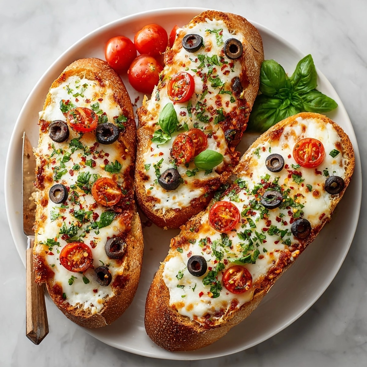 Golden Ricotta-Stuffed French Bread Pizza showing creamy cheese filling and vibrant vegetable toppings for dinner.