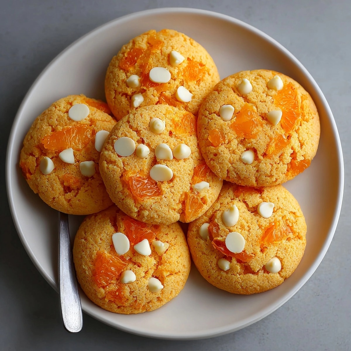 Soft Creamsicle Orange Cookies served on a plate, showcasing their orange zest flecks and golden edges.