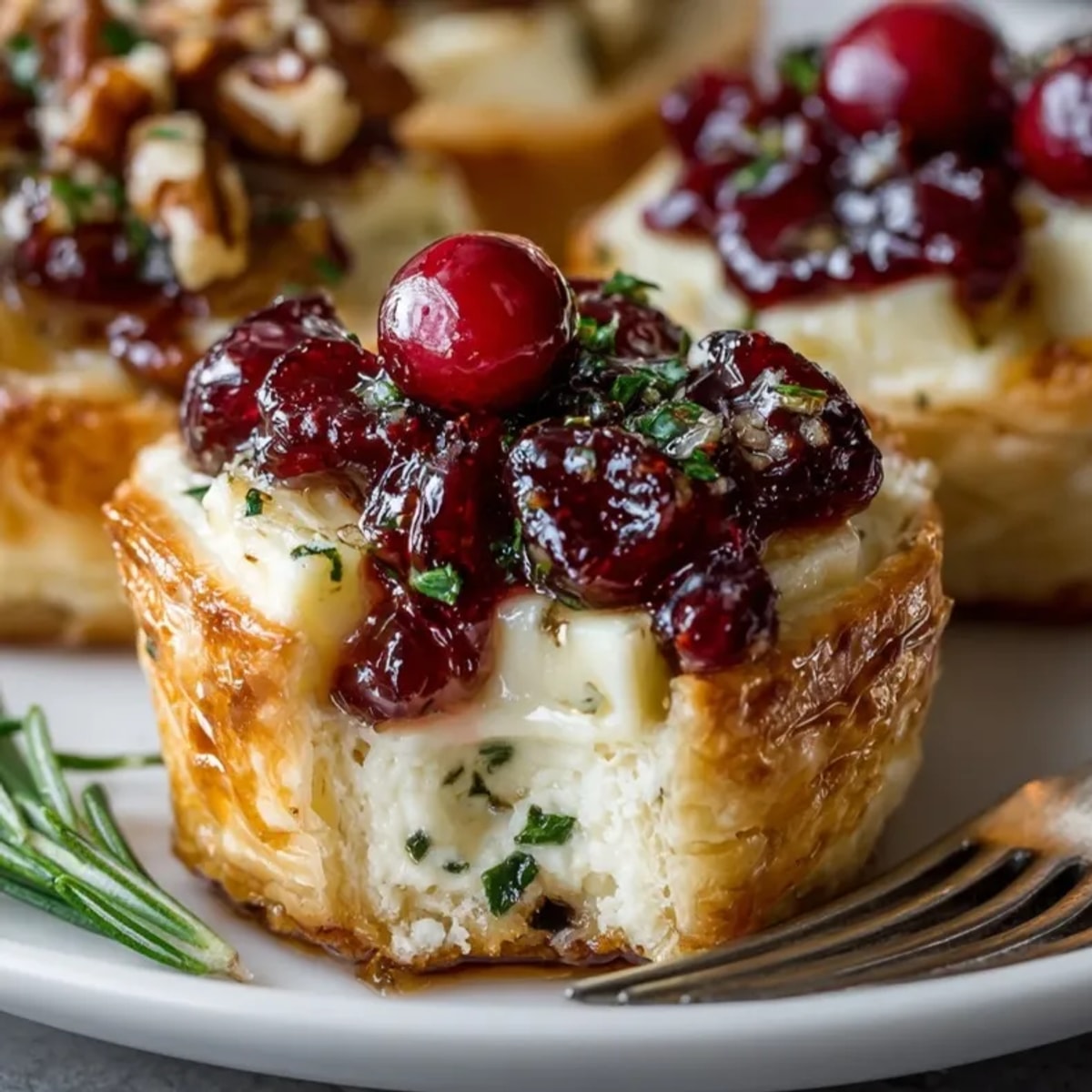 Golden Cranberry Brie Pastry Bites baking: flaky pastry, melted cheese, and bubbling berry sauce.