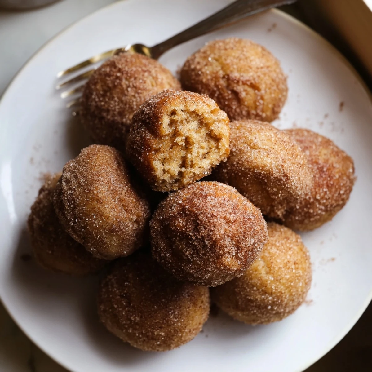 Sweet and spiced Cinnamon Sugar Maple Bourbon Pancake Muffin Balls served warm.