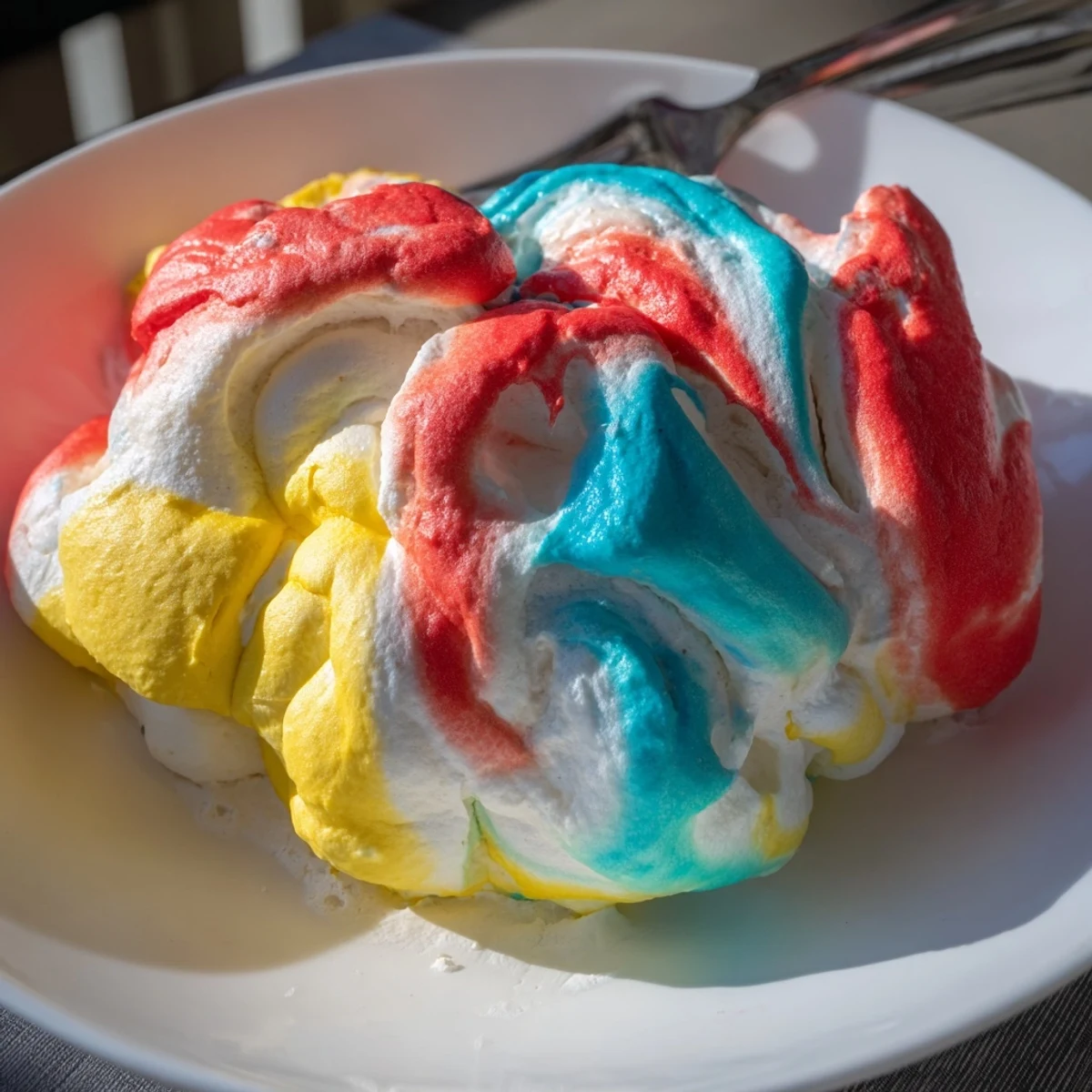 Fluffy cloud bread rainbow version, bursting with vibrant colors for an exciting brunch.  