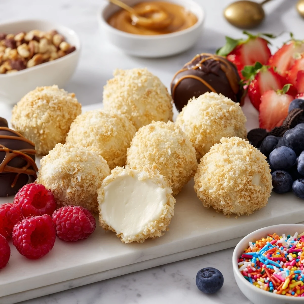 Interactive Deconstructed Dessert Board ready for guests to customize their cheesecake treats.
