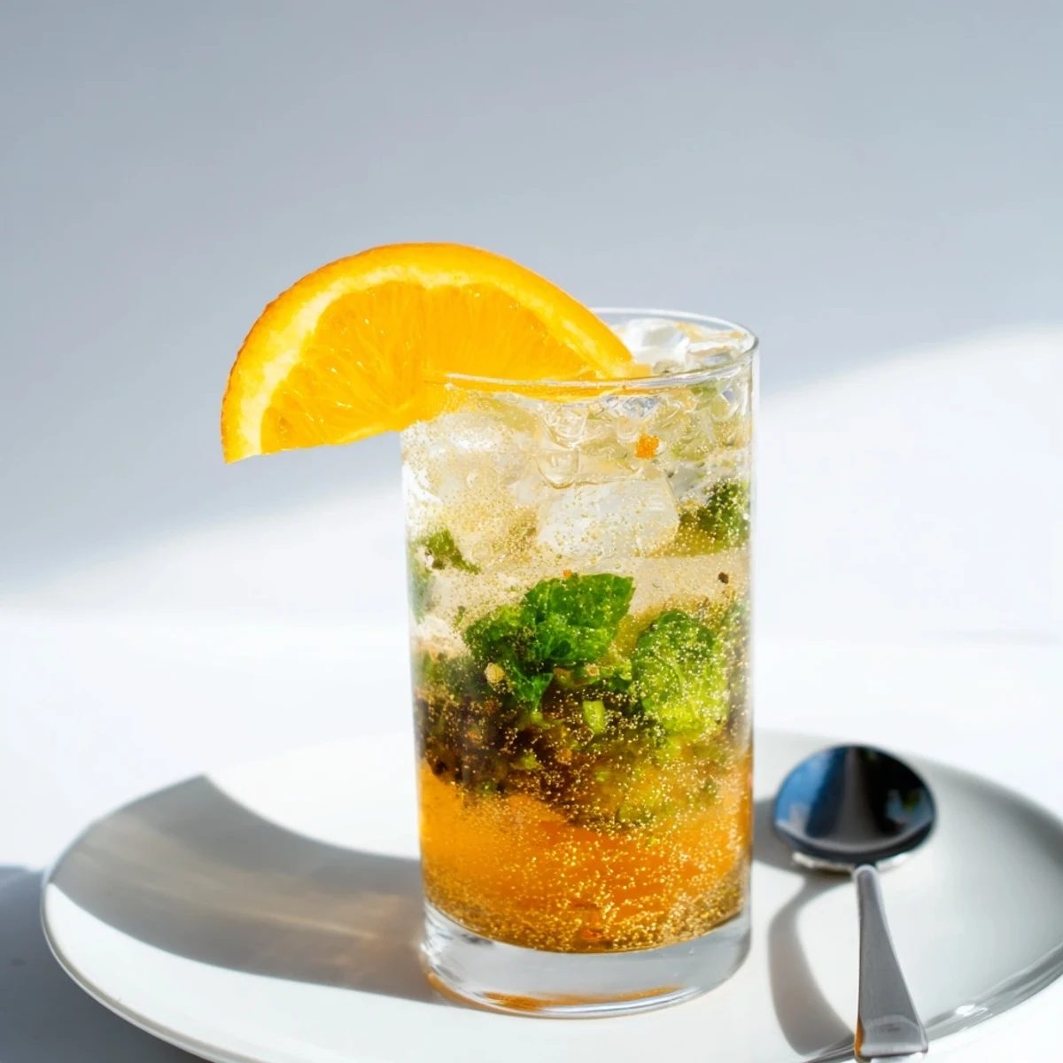 Chilled probiotic soda mocktail in glasses, showcasing fizzy bubbles and zesty flavors.