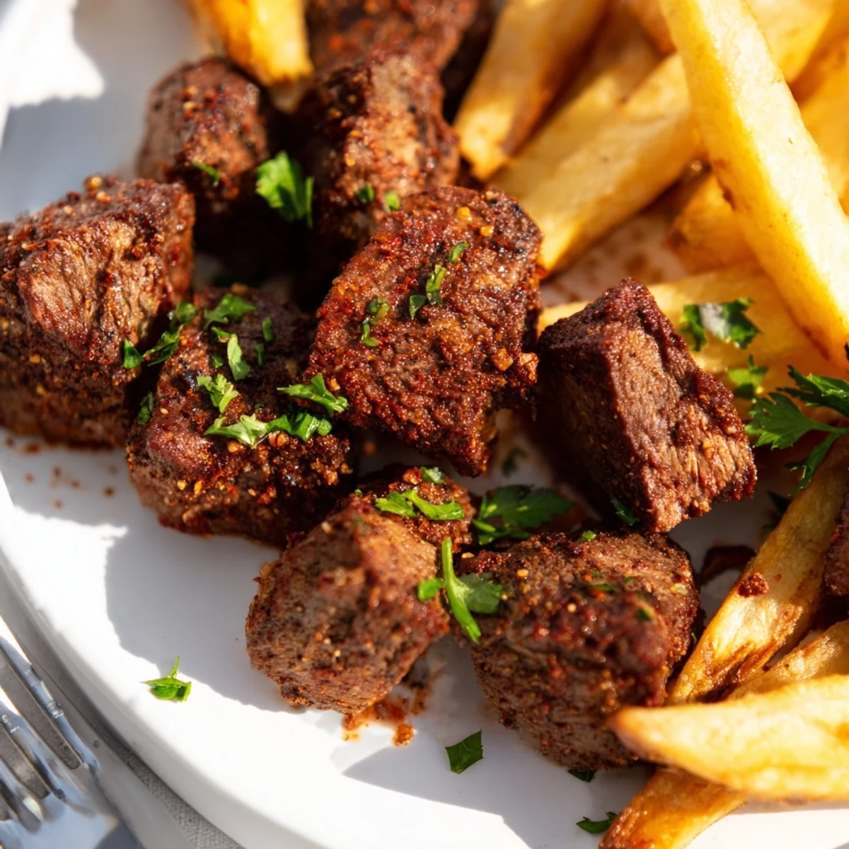 Blackened Cajun Steak Bites Fries
