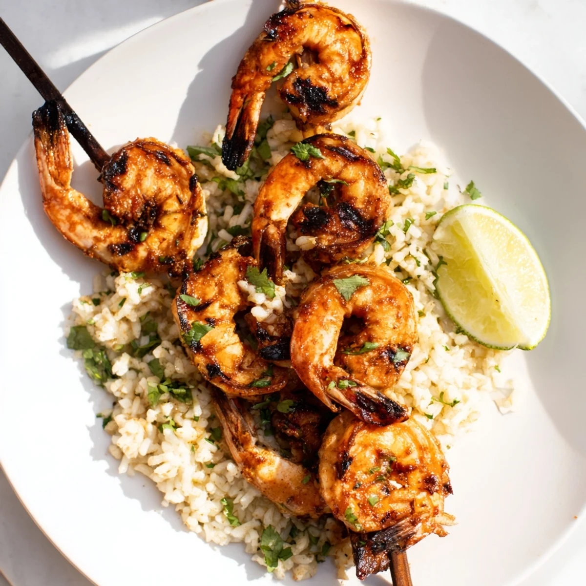 Vibrant photo of Chipotle Lime Grilled Shrimp & Rice, showcasing succulent grilled shrimp and flavorful rice with fresh garnishes.