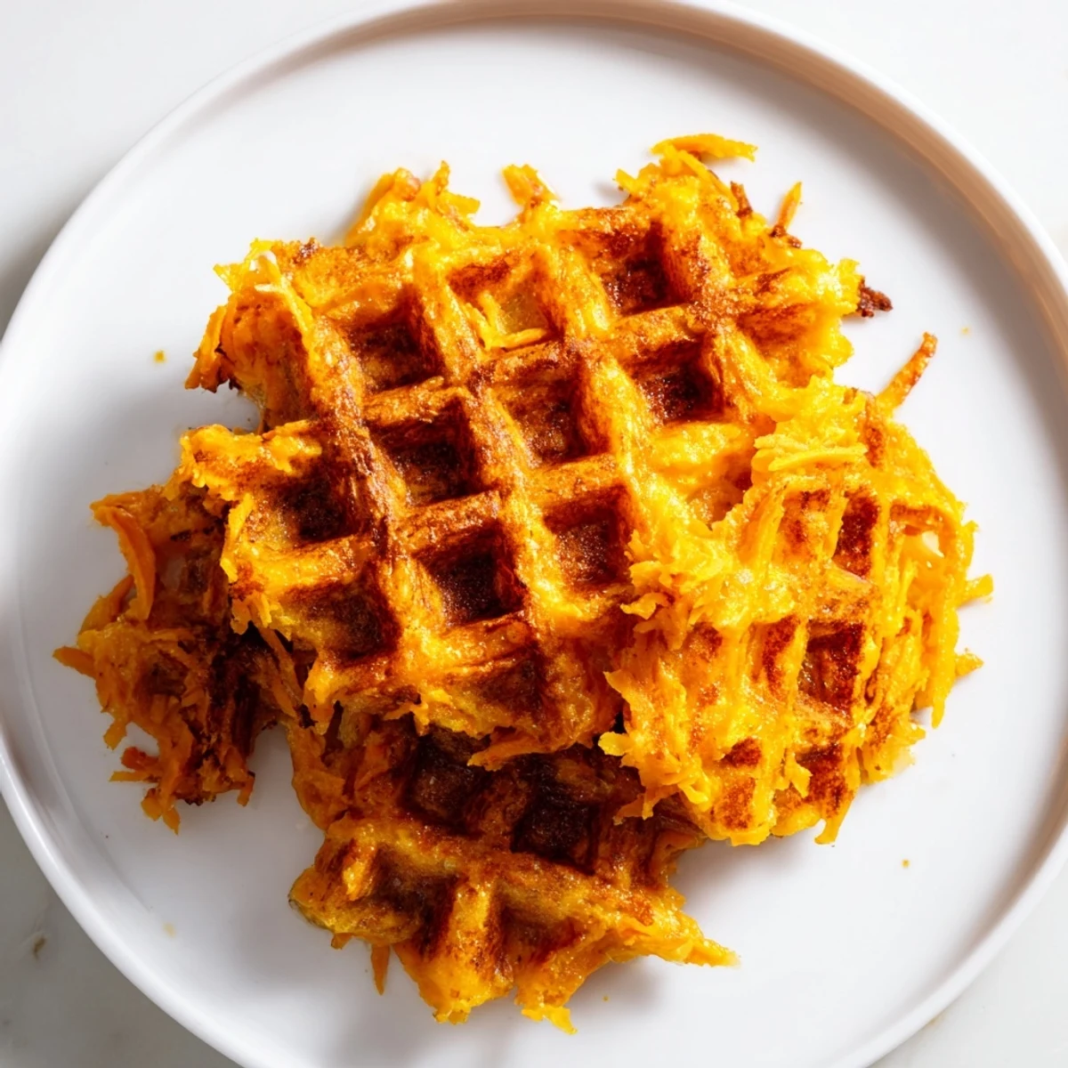 Freshly made sweet potato waffle, slightly crisp, perfect with berries for a weekend treat.