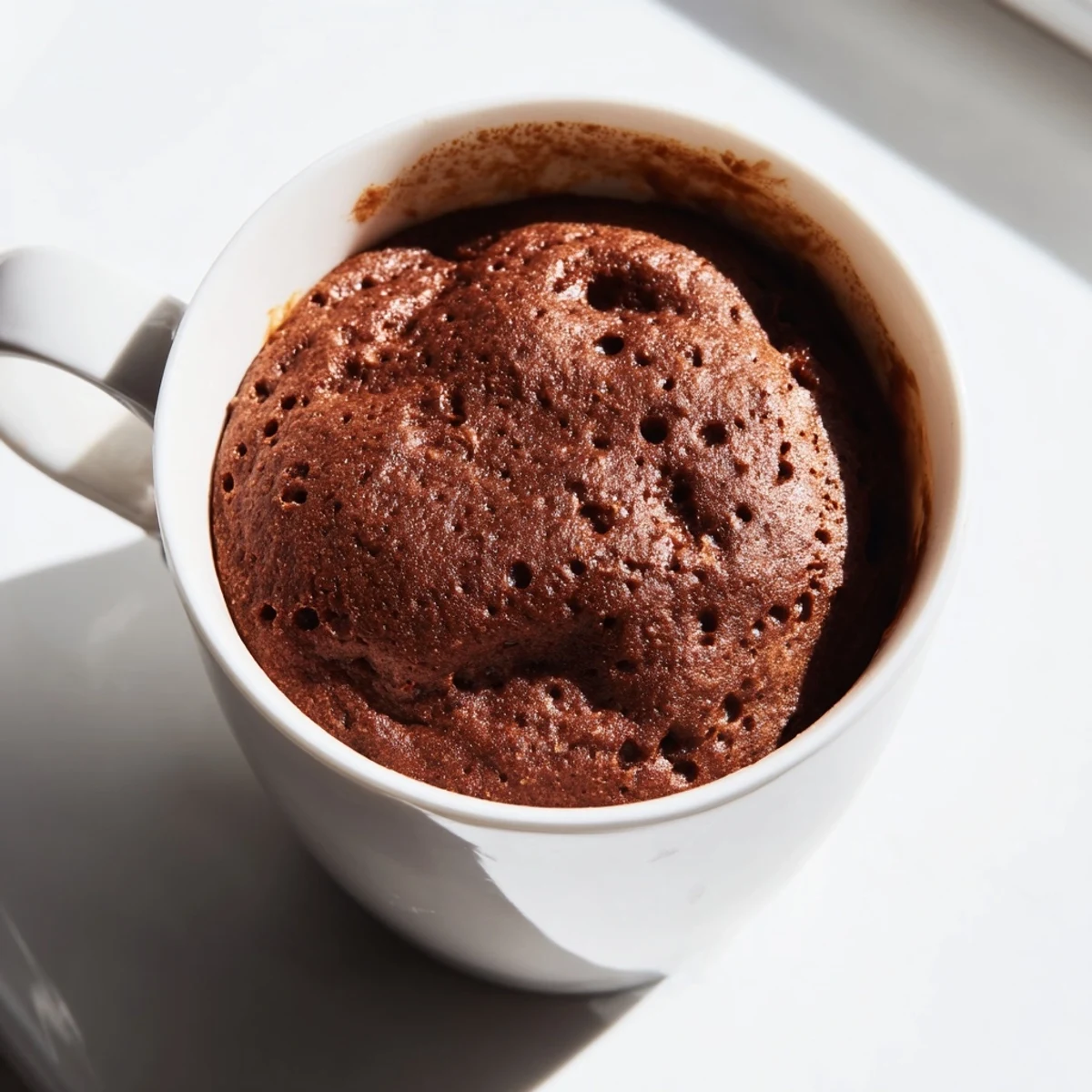 Warm, fudgy microwave mug cake, topped with a scoop of vanilla ice cream, ready to enjoy.