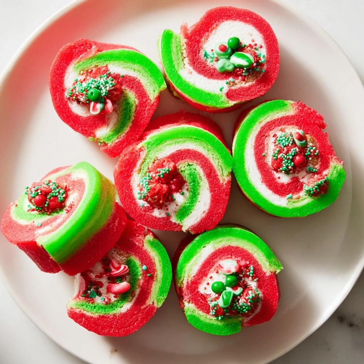 Sweet Christmas Fruit Rollup Sushi, ready to eat, showcases holiday candies and perfectly rolled wrappers.