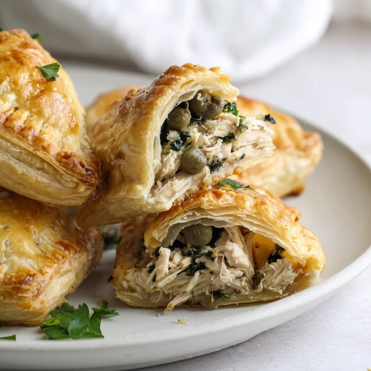 Tiny, warm Chicken Piccata Mini Hand Pies, brimming with lemon, capers, and tender chicken inside.