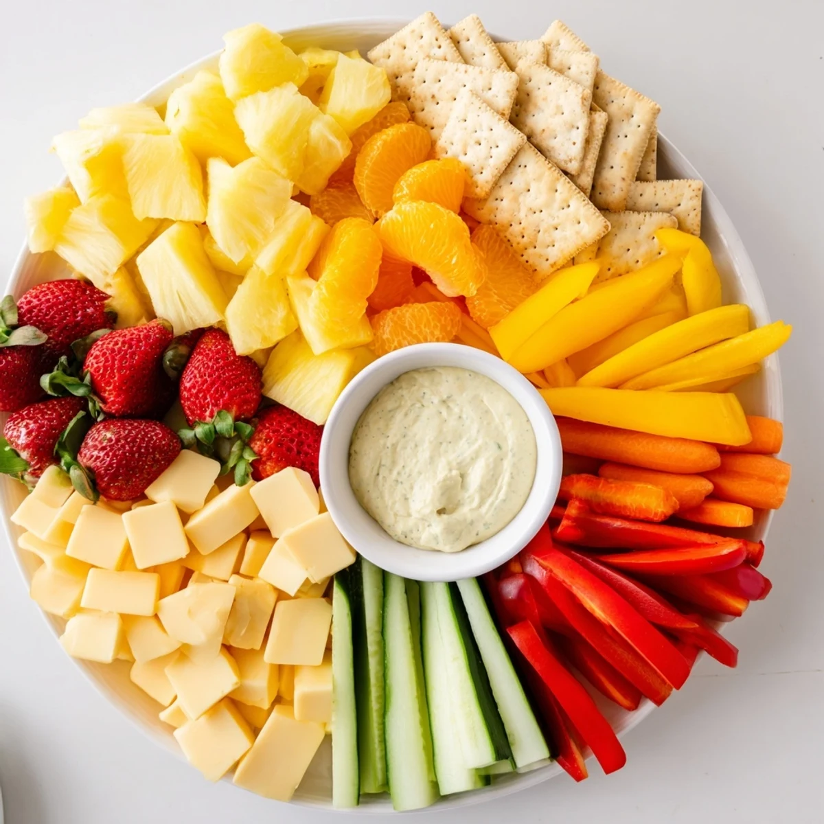 A beautifully arranged Sunshine Snack Tray offers a vibrant, healthy assortment of tasty bites.