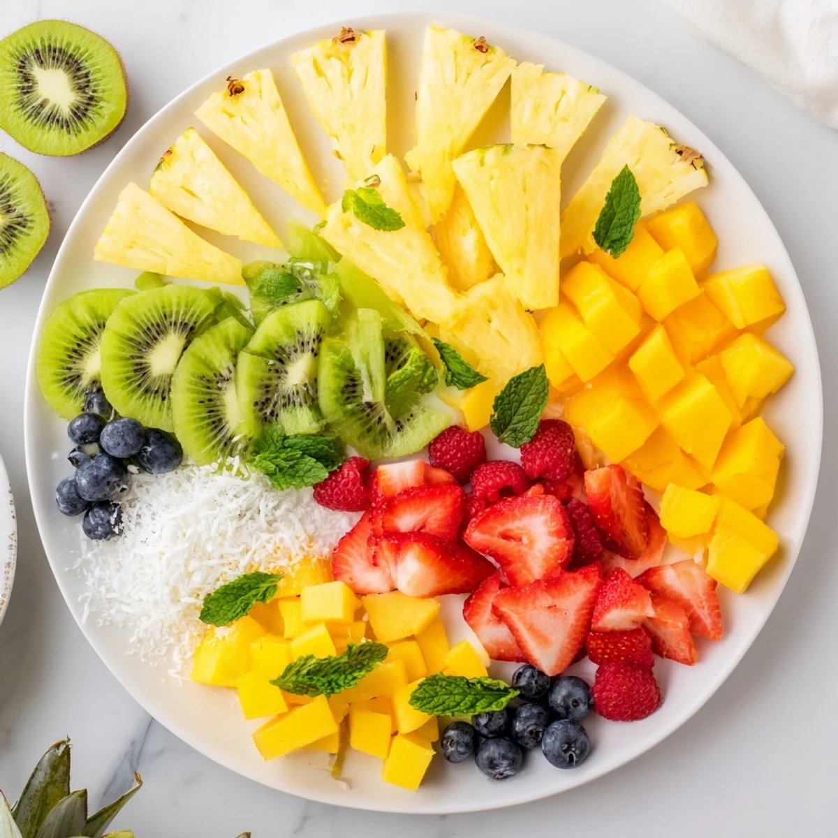 A beautiful Tropical Pineapple Platter, bursting with colorful tropical fruits perfect for summer.