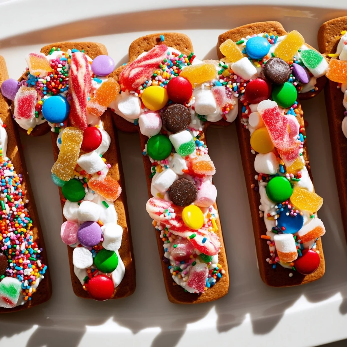Sweet, playful Candy Land Gingerbread Path Dessert Board ready to delight with frosted cookies and chocolate.