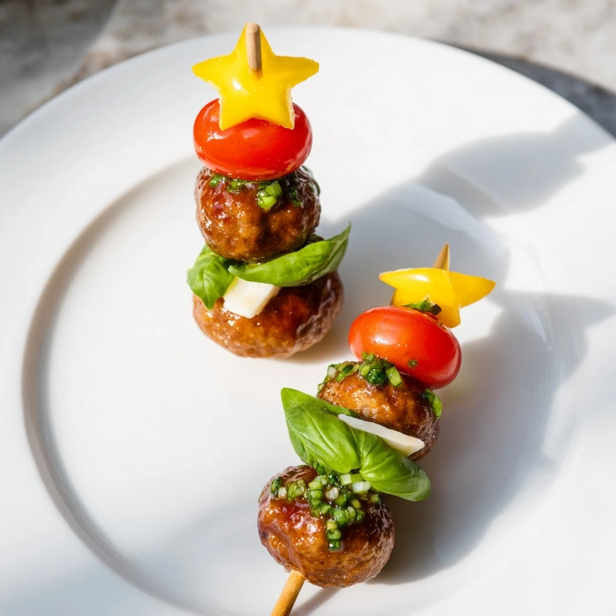 Golden-brown mini meatball Christmas trees arranged on a platter, ready to be enjoyed as tasty party appetizers.