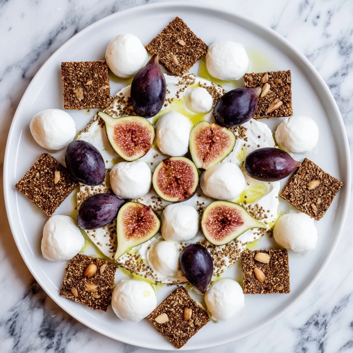 Salty olives and creamy mozzarella shine in this stunning Black and White Formal Affair platter presentation.
