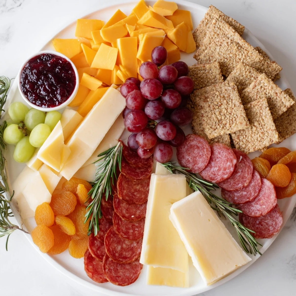 Delicious Geometric Gala features a modern charcuterie presentation of artfully cut cheeses, meats, and crackers.