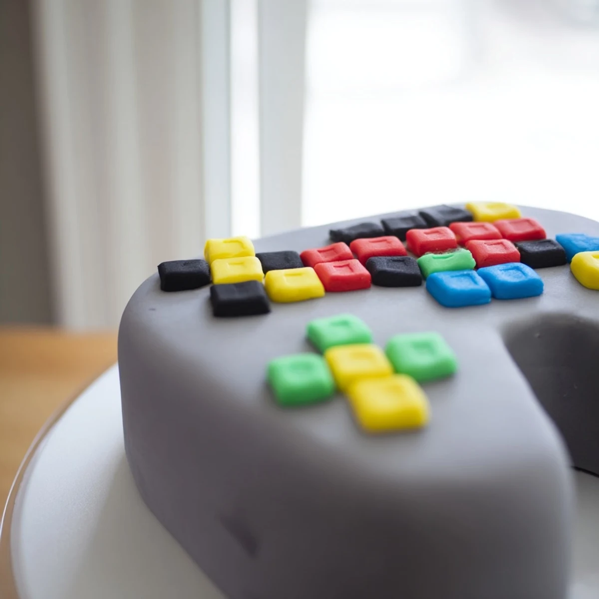 Pixel Video Game Controller Cake: A colorful, pixelated cake shaped like a controller, ready for fun and games.