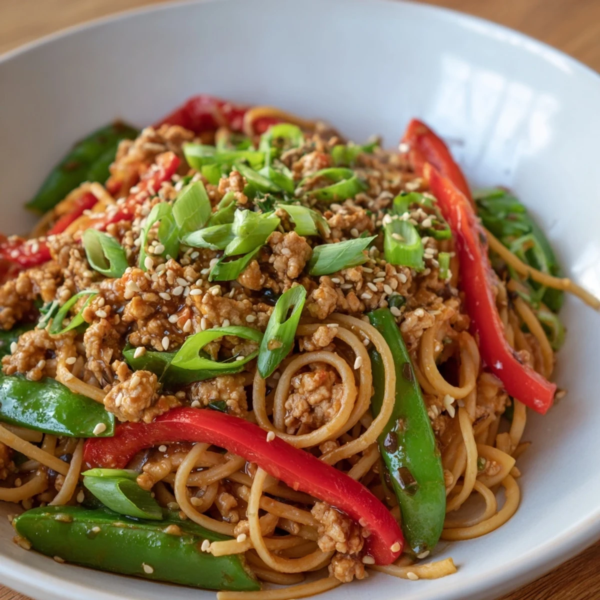 Sesame Hoisin Ground Chicken Pasta