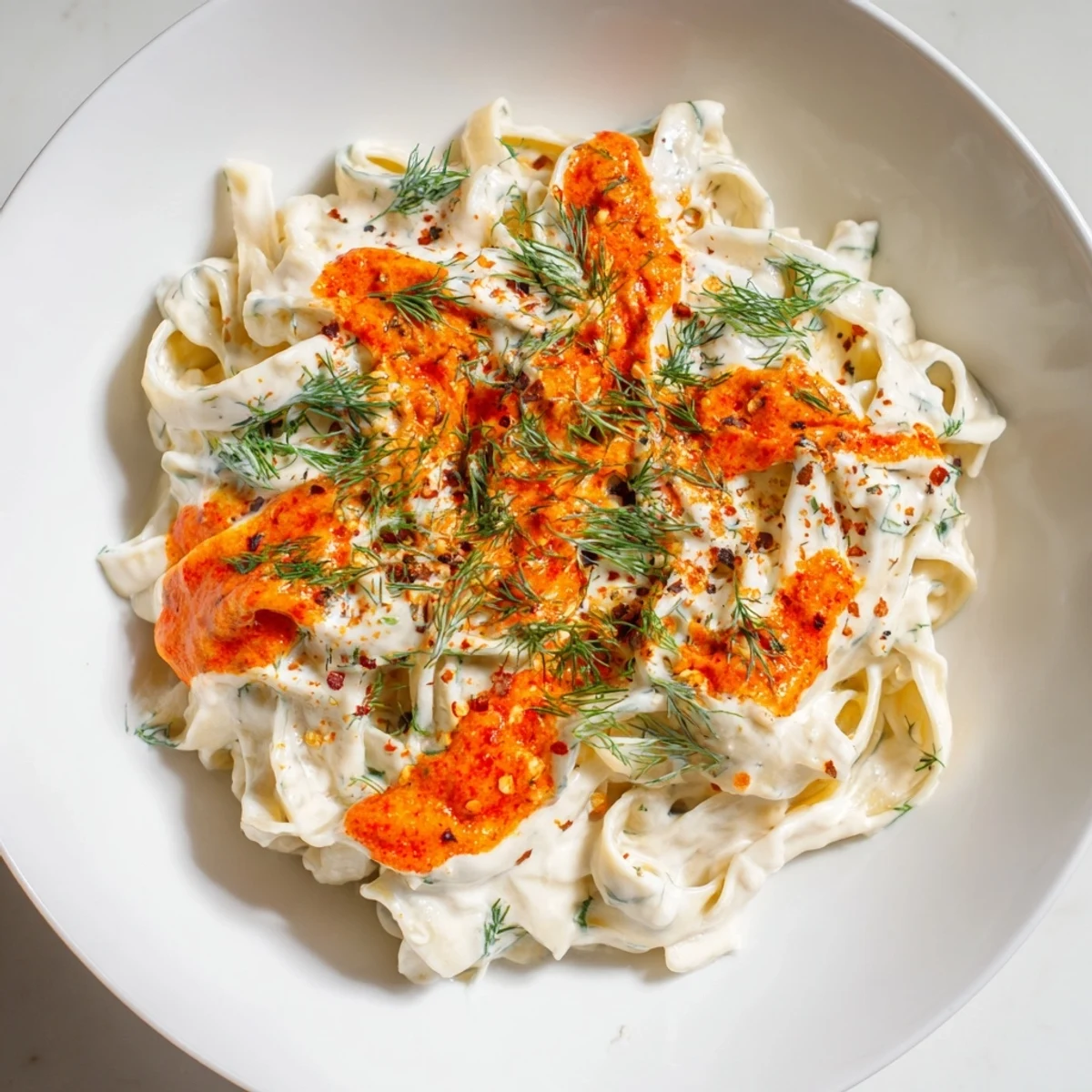 Steamy bowl of Turkish Pasta with Paprika Butter, garnished with fresh herbs and pepper.