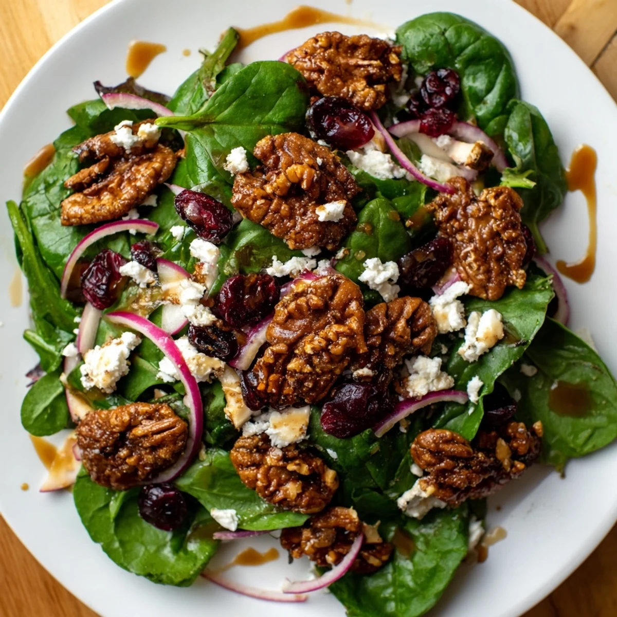 A colorful bowl of Gingerbread Spiced Candied Pecan Salad, ready to eat and enjoy.