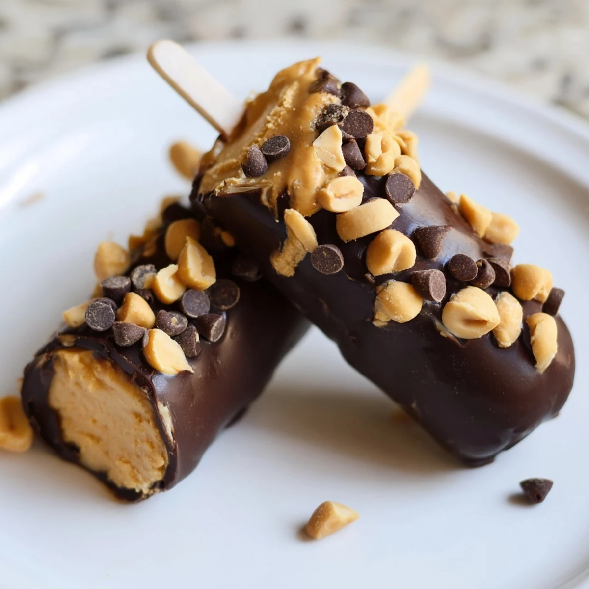 Enjoy these easy frozen banana chocolate pops; peanut butter and banana covered in dark chocolate.