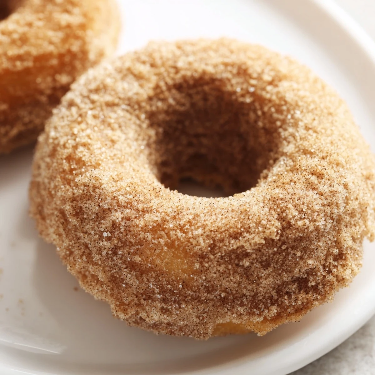 Warm, golden cinnamon-sugar baked donuts, perfect for a cozy American dessert experience.