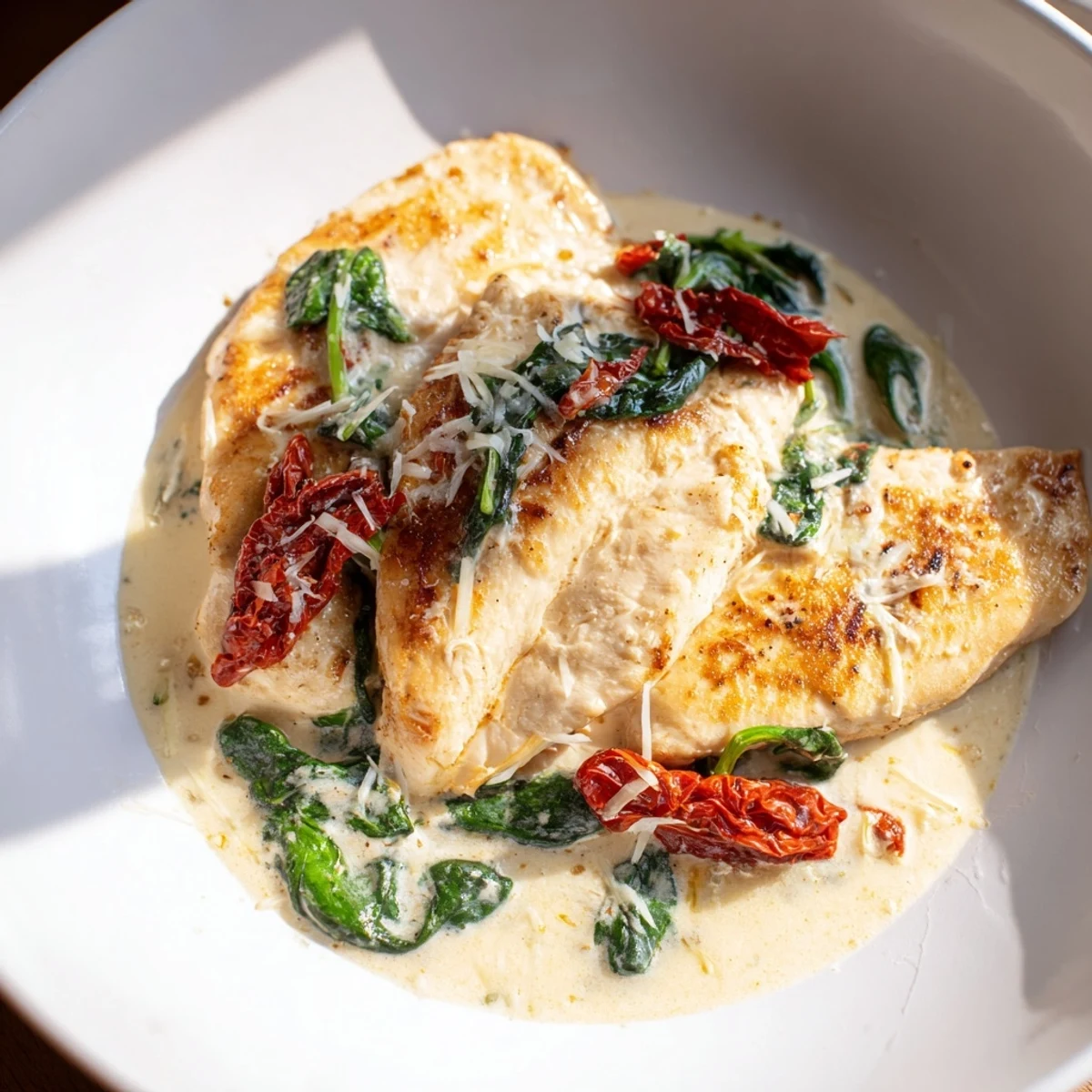 Enjoy a forkful of this delicious Creamy Tuscan Chicken, showcasing the tender chicken and creamy sauce.