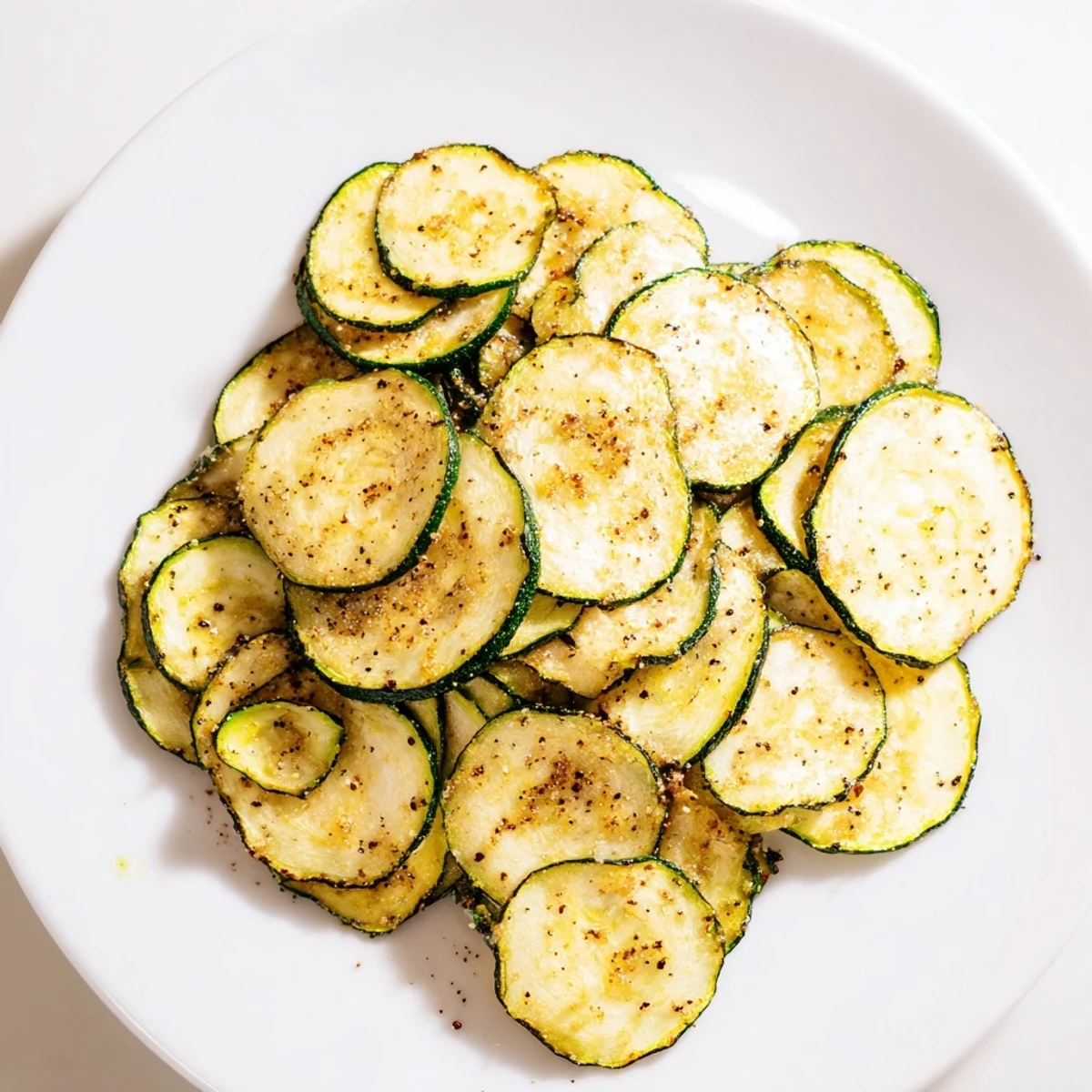 Lightly browned, crispy homemade Crispy Zucchini Chips arranged on a baking sheet, promising delightful textures.