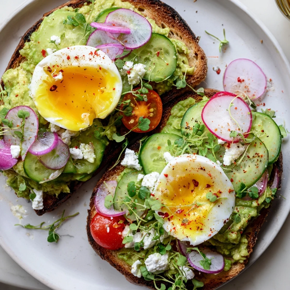 Creamy, mashed avocado layered on toasted bread, creating delicious loaded avocado toast with fresh toppings.