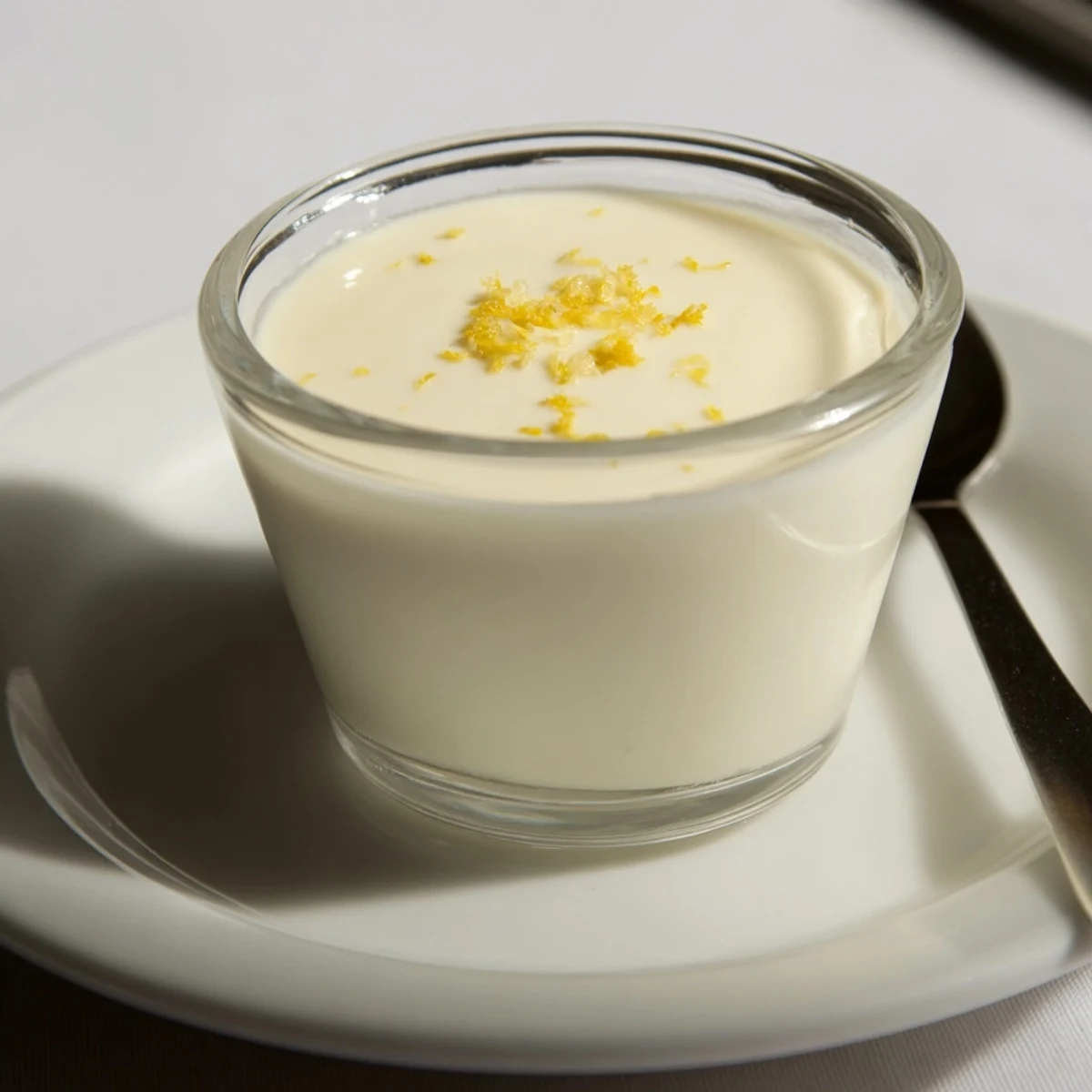 Silky smooth 3-Ingredient Lemon Posset, the perfect tangy dessert, ready to be served cold.