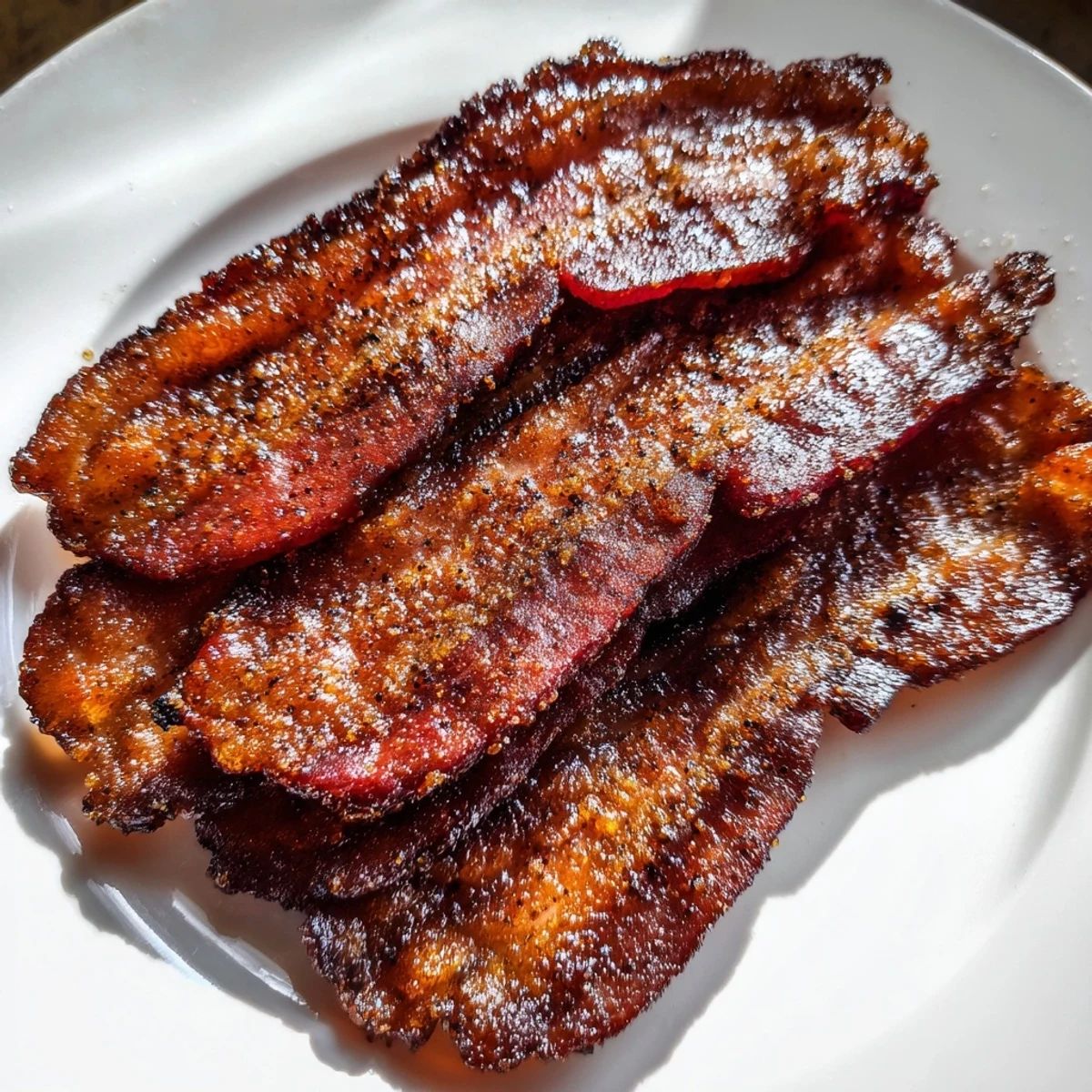 Crispy Snoop Dogg Billionaire Bacon with a glistening, caramelized brown sugar coating.
