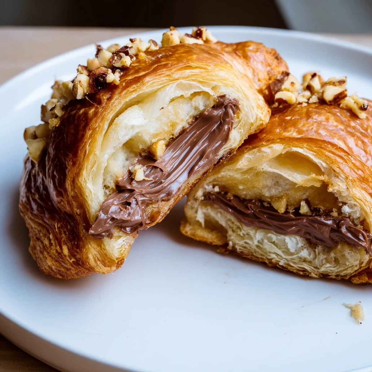 Golden, air-fried 3-Ingredient Nutella Croissants, oozing chocolate-hazelnut for a quick dessert.