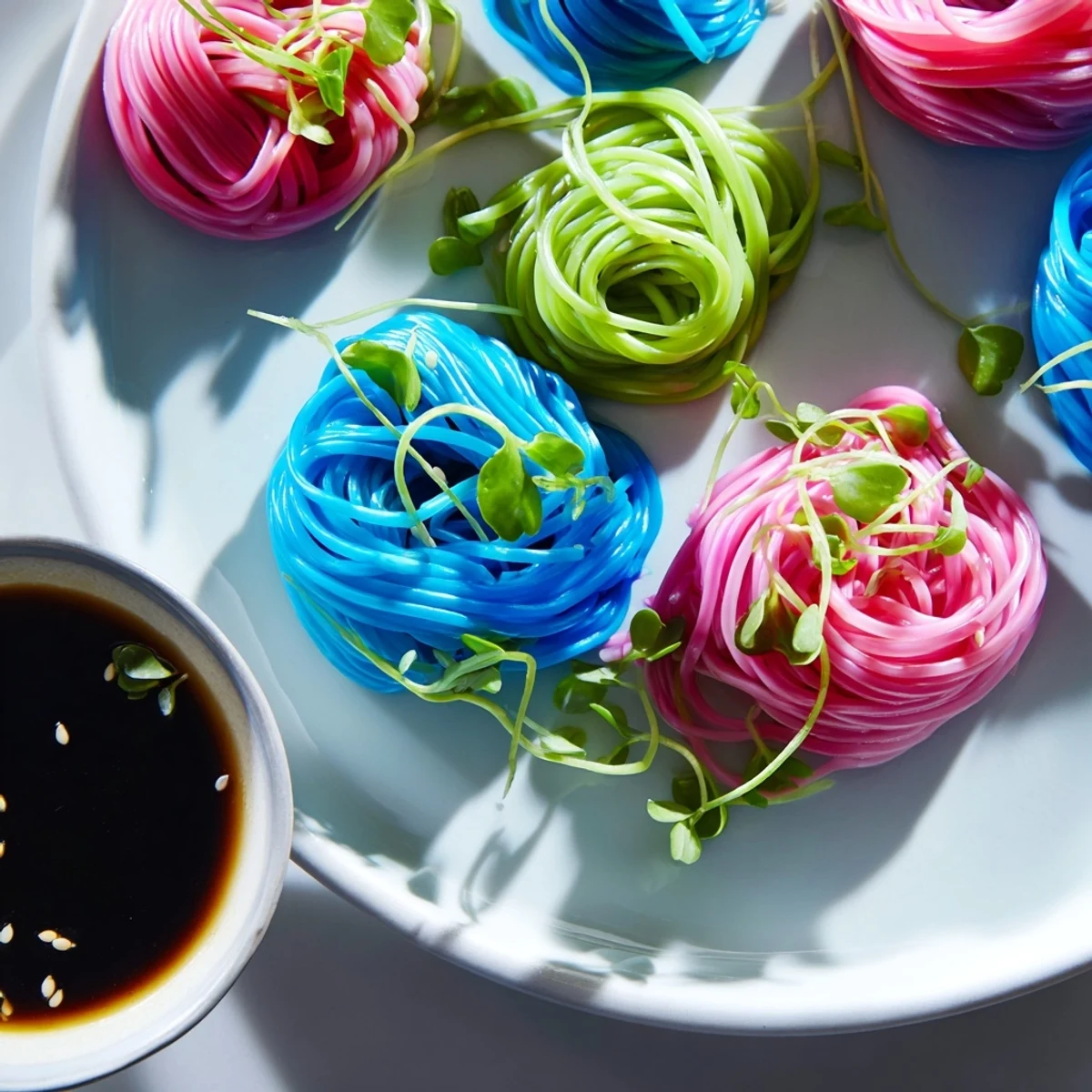 Neon Agar-Agar Noodle Clouds