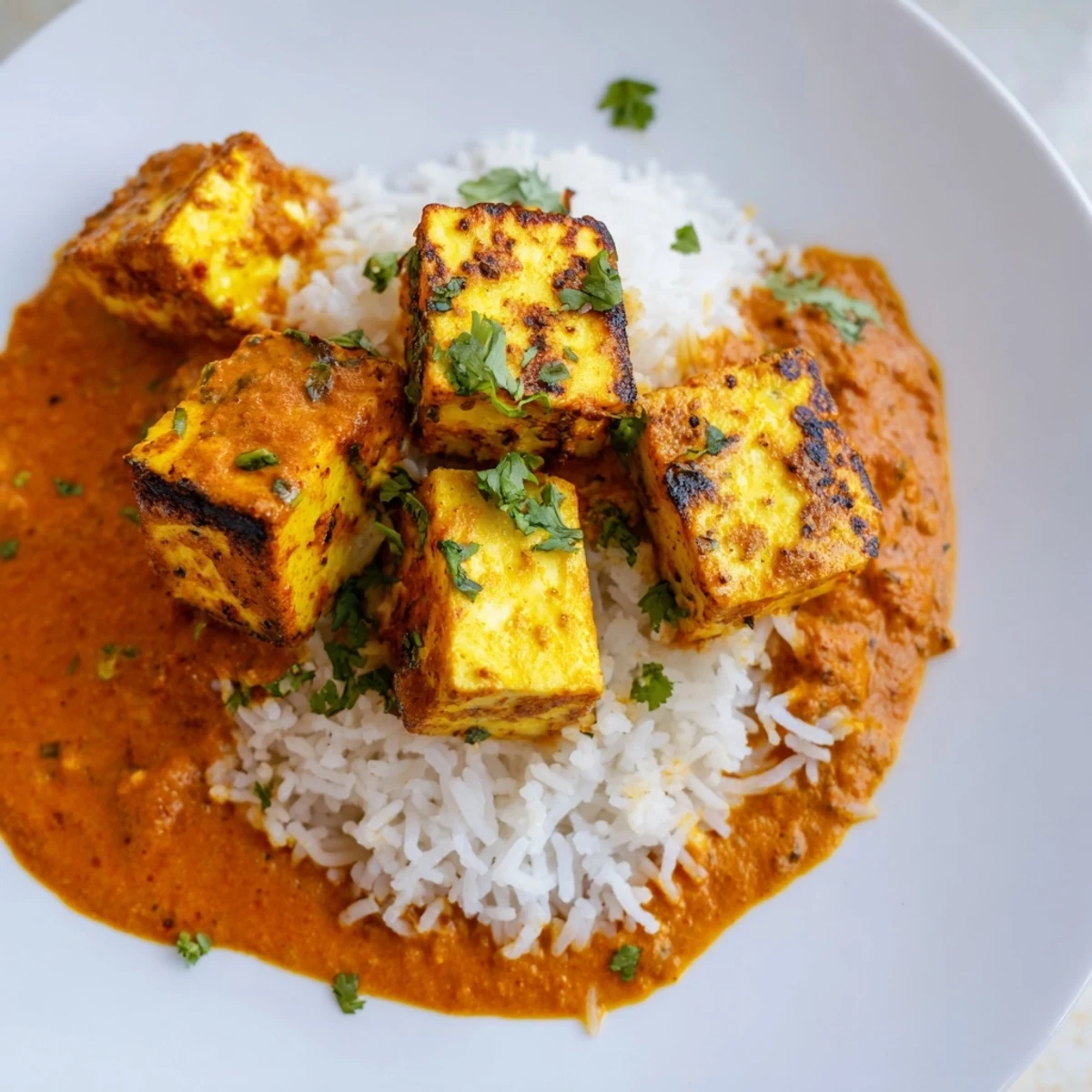 Grilled paneer cheese in a rich tomato sauce, this Paneer Tikka Masala looks incredibly flavorful.