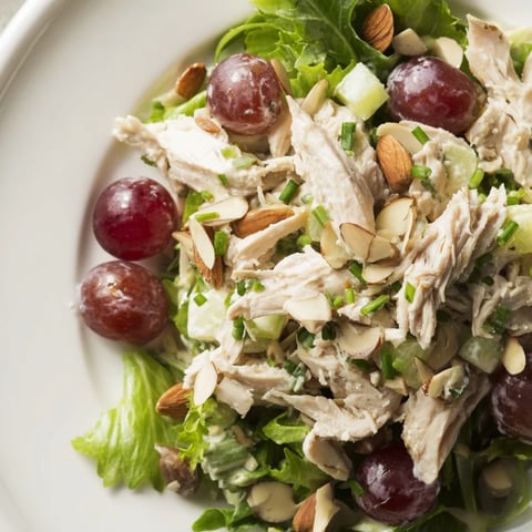 Creamy, flavorful Crispy Chicken Salad with juicy grapes, ready for a light lunch.