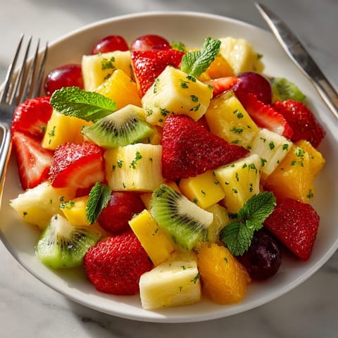 Bright, juicy pieces of fruit tossed in a lime dressing create a refreshing Tropical Fruit Salad with Lime.