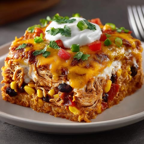 Golden-baked Cheesy Taco Chicken Casserole topped with cilantro, ready to serve for dinner.