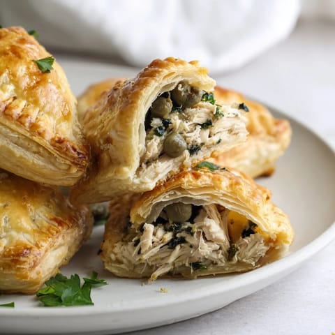 Tiny, warm Chicken Piccata Mini Hand Pies, brimming with lemon, capers, and tender chicken inside.