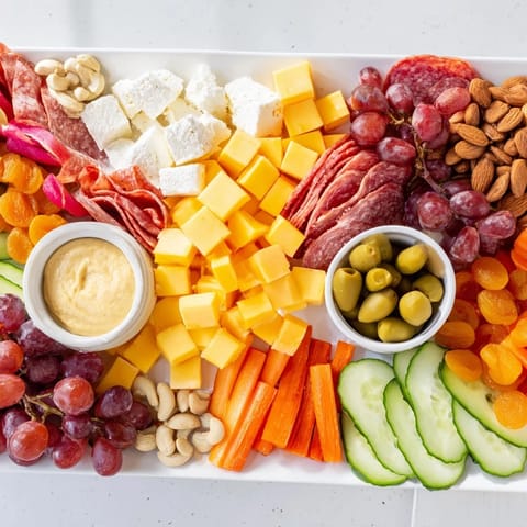 A visually inviting Picnic Basket Snack Board with grapes, crackers, and creamy cheeses for an easy picnic.