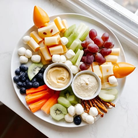 This whimsical Spaceship Launch Snack Board features grapes, mozzarella and pretzel sticks in a creative arrangement.